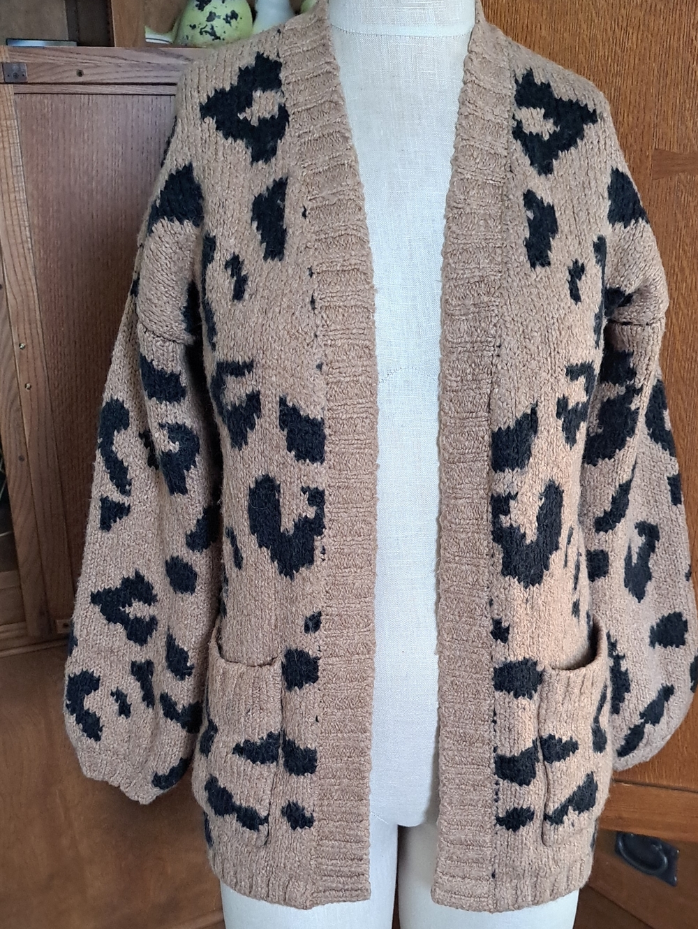 Abercrombie & Fitch Leopard Knit Open Cardigan XS Oversized